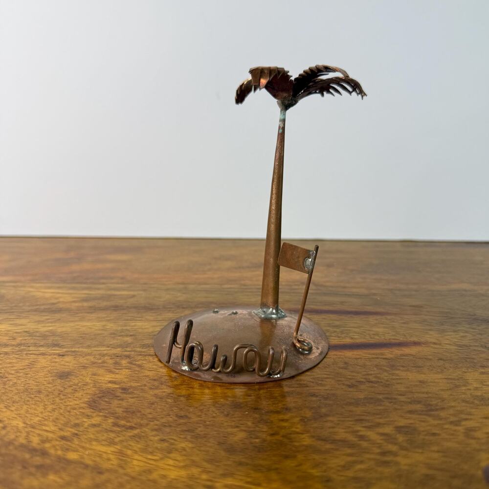 Vintage Welded Copper Art Figurine Palm Tree Hawaii